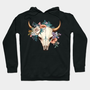 Boho Floral Cow Skull flowers Hoodie